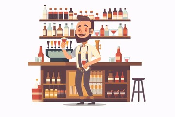 Happy 64-Bit Bartender - Flat Design of a Cute Character on White Background