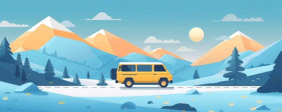 adventure on the road flat design side view thrilling drive animation Splitcomplementary color scheme