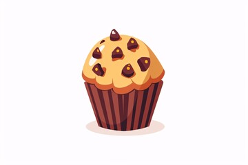 Adorable 64-bit Muffin Illustration in Flat Design on White Background