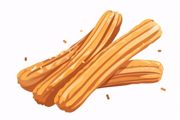 Sweet and Whimsical 64-Bit Churro Character in Flat Style on White Background