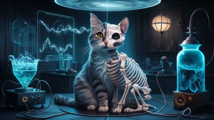 Schrodinger's Cat in Futuristic Laboratory