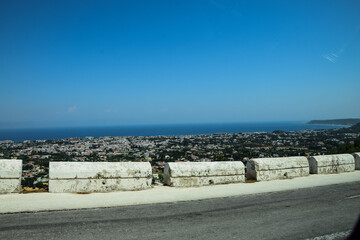 Panorama view on a clear summer day full of sun. Panorama of the island of Rhodes.	