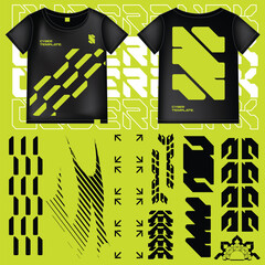 cyberpunk scifi gaming futuristic icon pattern  set collection template for fashion tshirt decoration decal, 2d illustration rendering vector element