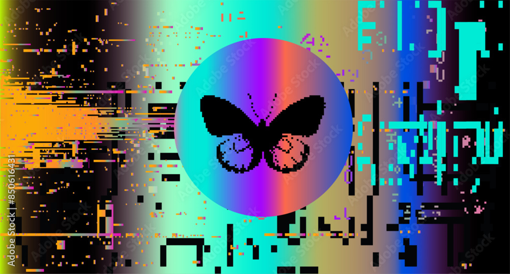 Poster Colorful abstract illustration with glitched and messy random gradients and pixels all over the canvas. Representation of early brutal internet art.