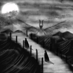 black and white illustration