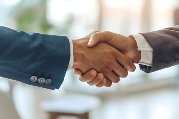 Close-up of two male businessmen shaking hands, signifying strategic partnership