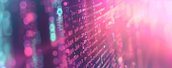 Obraz premium Vibrant Abstract Coding Background with Blurred Digital Matrix and Neon Glow