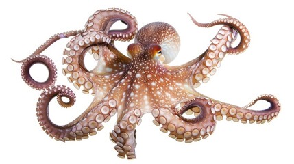 Fototapeta premium Octopus displays its distinctive grace and flexibility with its tentacles spread out against a blank backdrop