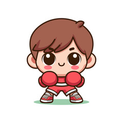 cute boxer boy with red costume sport cartoon character vector illustration template design