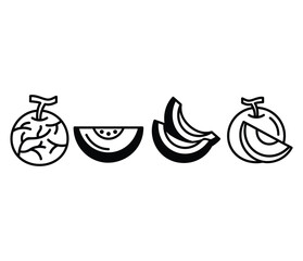 melon fruit slice icons vector design black white flat illustration collection sets isolated