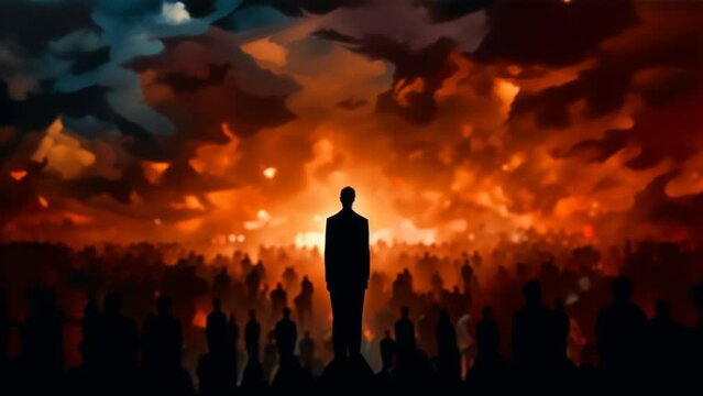 A Crowd of People in a Vast Fiery Hellish Environment