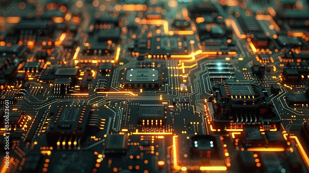 Poster incorporating central computer processors and motherboard digital chip