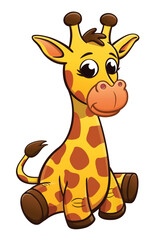cute cartoon young baby giraffe sitting and smiling transparent background
