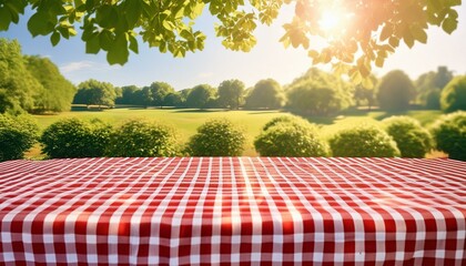 empty picnic table in the outdoor park setting, blank for copy space