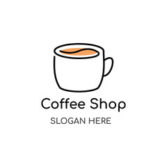 Minimalist coffee shop logo concept in outline style. Coffee and mug vector illustration
