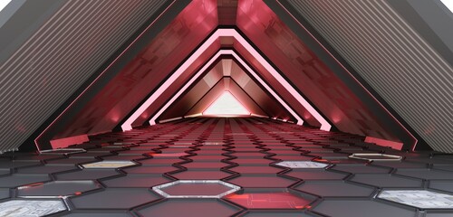 Fototapeta premium technology background Triangular tunnel hallway geometric shape triangle modern pipe 3D illustration