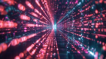 Obraz premium Streams of countless binary digits flow through a conceptual quantum computer representing its unparalleled data processing capabilities.