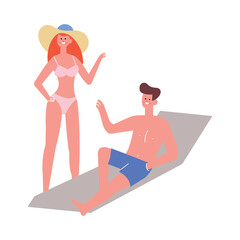 illustration of a man on holiday at the beach, a character holding a drink, flat design style
