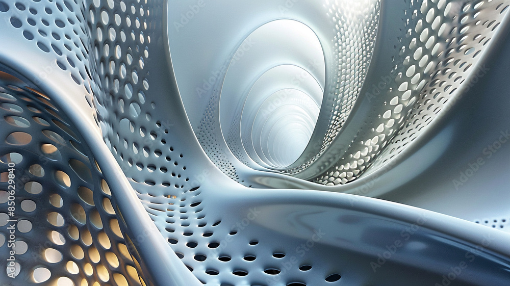 Poster abstract white and blue structure with circular patterns