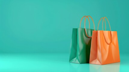 Paper Bags Isolated on Uranian Blue Background, 3D Rendering Style