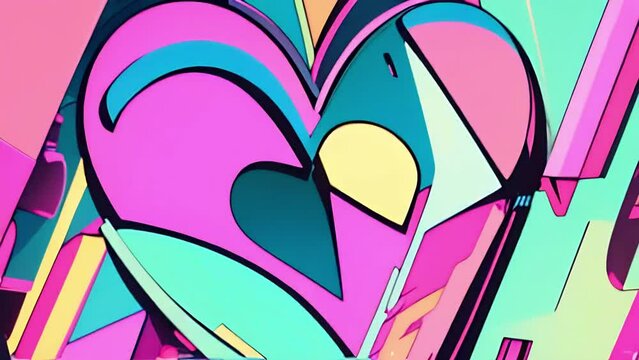 chaotic movements with a quick change of bright retro heart shaped drawings in graffiti style. looped seamless animation. ai.