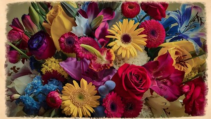 Close up colorful bunch of beautiful flowers vintage or retro tone