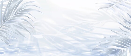 Obraz premium Elegant minimalist background concept featuring close-up water surface with gentle ripples and subtle blurred palm leaf shadows on the beach, evoking a peaceful, natural and pure atmosphere.