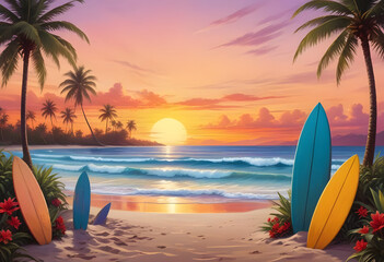 Sunny tropical Caribbean beach with palm trees and turquoise water, Summer vacations,  Caribbean island vacation, hot summer day, Summer Holidays