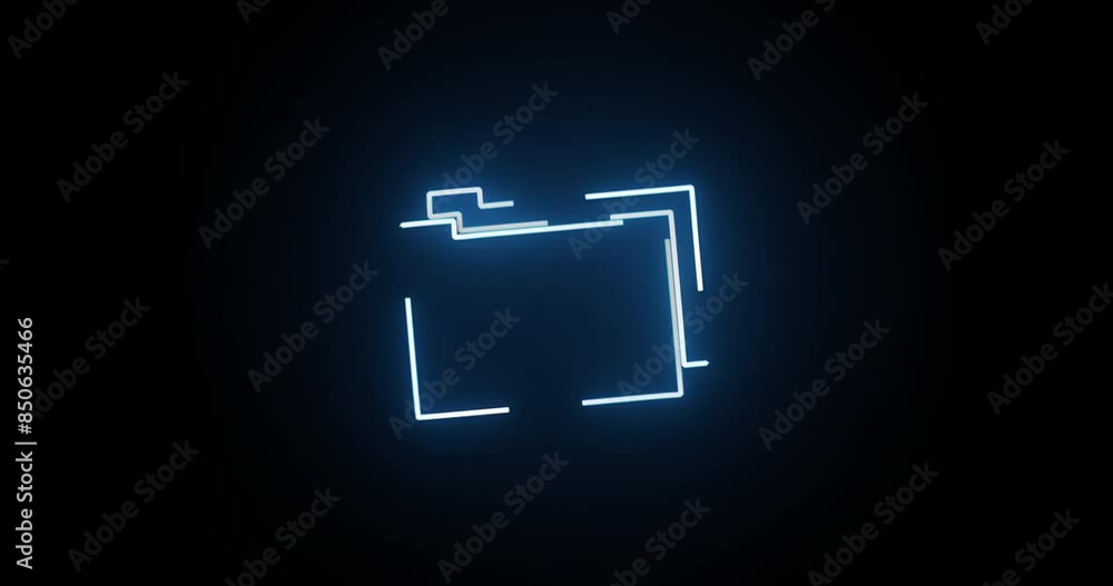 Leinwandbilder Neon light, folder and icon with motion of line, animation or storage on a black background. Abstract sign, files or message with symbol, glow or data of outline, document or directory for collection