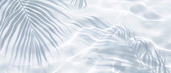Obraz premium Elegant minimalist background concept featuring close-up water surface with gentle ripples and subtle blurred palm leaf shadows on the beach, evoking a peaceful, natural and pure atmosphere.