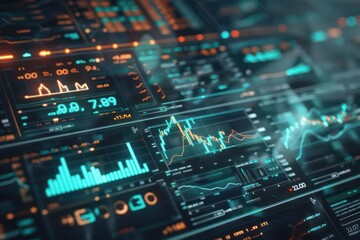 Obraz premium A closeup of a futuristic holographic interface displaying realtime stock market trends and financial analytics