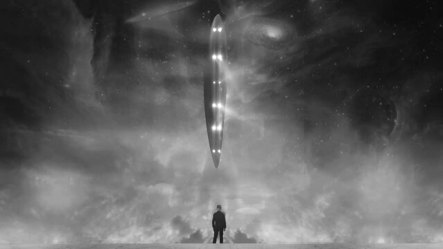 Man sees giant UFO in sky with galaxies and nebulae