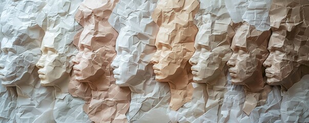 carvings on a large rock that form several human faces