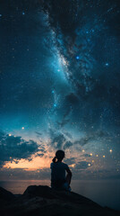 Obraz premium Night sky full of stars and Milky Way over the ocean