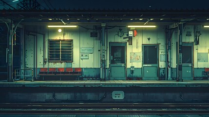 Obraz premium Nighttime View of a Desolate Train Station