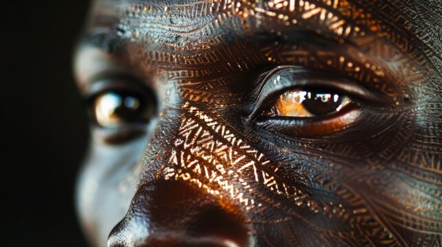 Close-up on the intricate facial scarification of a West African man, showcasing cultural beauty and identity.