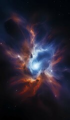 Silver, blue, and orange gas nebula in outer space.  AI Generated