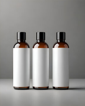 Mockup plantilla tres frascos con las etiquetas en blanco 