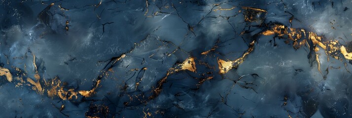 Fototapeta premium Abstract blue and gold marble texture with intricate veining and shimmering details.
