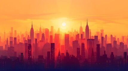 Fototapeta premium Cityscape Sunset with Golden Hues