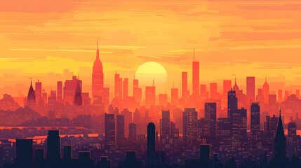 Obraz premium Sunset Over a City Skyline