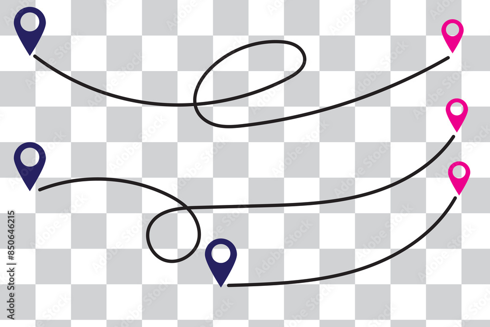 Aufkleber route icon - two points with dotted path and location pin. route location icon two pin sign and dott