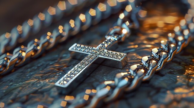 extra large long cuban chain with sparkling diamond cross pendant