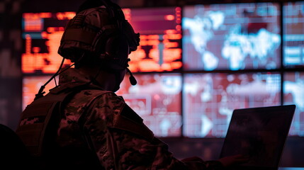 Military Cybersecurity Expert Monitoring Global Data Network