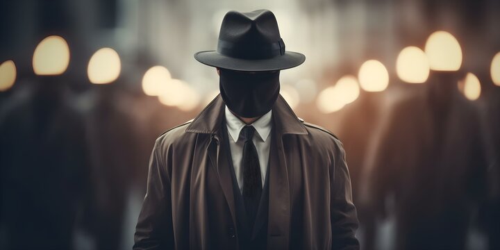 Undercover agent in suit conducting covert operations for intelligence agency. Concept Espionage, Covert Operations, Undercover Agent, Tactical Gear, Intelligence Agency