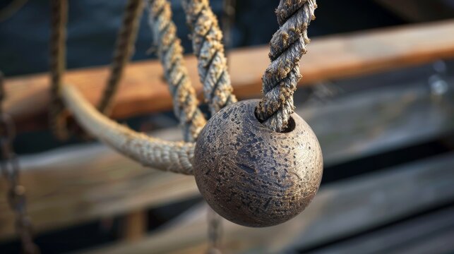 Detailed shot of a tetherball pole and ball, capturing the action of the ball in motion and the rope's tension --ar 16:9 Job ID: 6317324e-24e5-4be6-8d78-205e8c8b1a4b