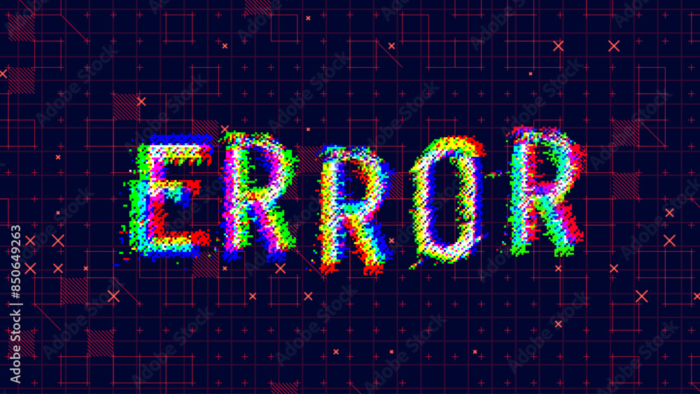 Leinwandbilder ERROR Glitched Word. HUD Hologram Cyberpunk Style Banner. Neon Tech ERROR Glitch Background. Design Element for Tech Cyber Security Event. Vector Illustration.