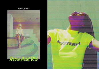 Retro Acid VHS Poster Photo Effect Mockup