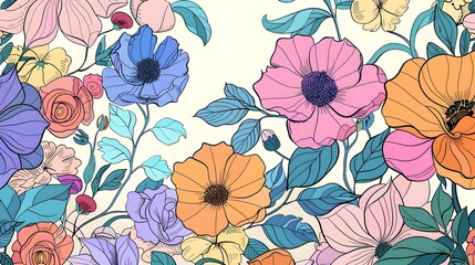 Exquisite Floral Pattern with Vibrant Blooms and Lush Foliage