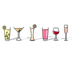 cocktails pattern drinks, illustration summer drinks alcool